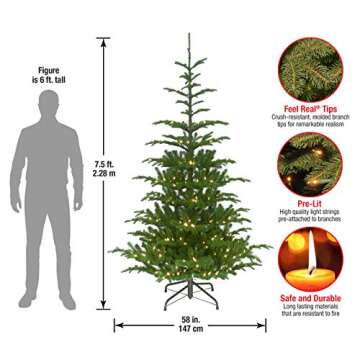 National Tree Company 'Feel Real' Pre-lit Artificial Christmas Tree | Includes Pre-strung White Lights and Stand | Norwegian Spruce - 7.5 ft