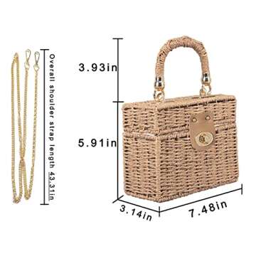 Women's Straw Bag Vintage Basket Purse Summer Beach Handbag Rattan Crossbody Bag Casual Vacation (Handbag-Khaki)