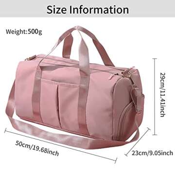 Sports Gym Bag Travel Duffel Bag for Women and Men Waterproof Weekender Overnight Tote Carry On Bag with Shoes Compartment & Wet Pocket Lightweight Adjustable Strap - Pink