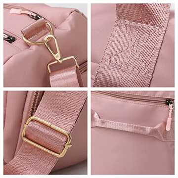 Sports Gym Bag Travel Duffel Bag for Women and Men Waterproof Weekender Overnight Tote Carry On Bag with Shoes Compartment & Wet Pocket Lightweight Adjustable Strap - Pink