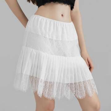 Women Lace Mini Skirt Y2k Ruffle Low Waist Layered Pleated Flowy Skirt White M