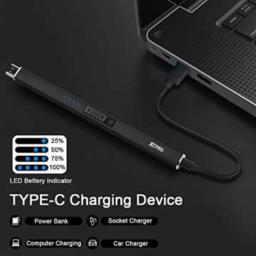 JETPRO Electric Arc Windproof Lighter Flameless USB Rechargeable Lighter with Safety Lock for Candle BBQ Camping (Black)