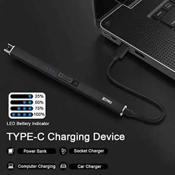 JETPRO Electric Arc Windproof Lighter Flameless USB Rechargeable Lighter with Safety Lock for Candle BBQ Camping (Black)