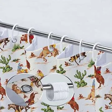 Vintage West Cowboy Shower Curtain, Wild West Cowboy Ride Horse and Desert Cactus Shower Curtain for Bathroom, Cloth Fabric Wild West Artistic Theme Bathroom 12PCS Hooks, 36X72IN