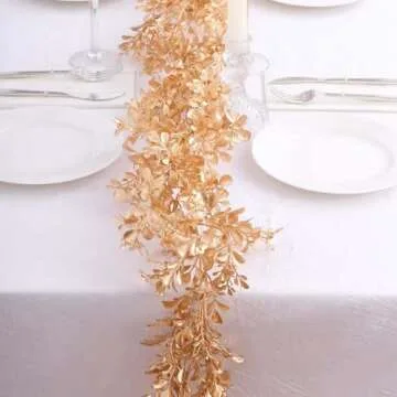 Efavormart 6ft Metallic Gold Artificial Boxwood Leaf Table Garland, Faux Decorative Hanging Vine