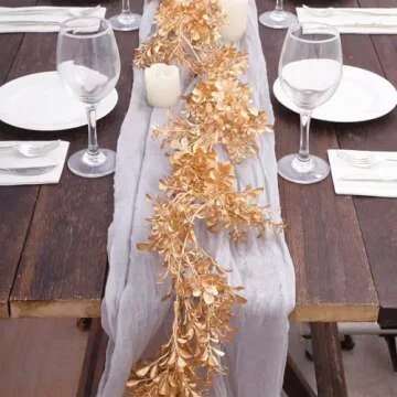 Efavormart 6ft Metallic Gold Artificial Boxwood Leaf Table Garland, Faux Decorative Hanging Vine