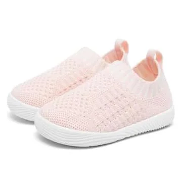 MORENDL Toddler Shoes Baby Walking Sock Shoes Non-Slip Breathable Boys & Girls Sneakers Infant Tennis Shoes Pink 6-9 Months Size 3.5