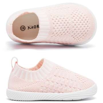 MORENDL Toddler Shoes Baby Walking Sock Shoes Non-Slip Breathable Boys & Girls Sneakers Infant Tennis Shoes Pink 6-9 Months Size 3.5