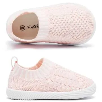 MORENDL Toddler Shoes Baby Walking Sock Shoes Non-Slip Breathable Boys & Girls Sneakers Infant Tennis Shoes Pink 6-9 Months Size 3.5