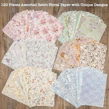 240 Pcs Vintage Floral Scrapbook Paper & Textured Paper & Label Journaling Stickers Assorted Set - 6...