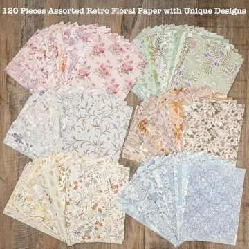 240 Pcs Vintage Floral Scrapbook Paper & Textured Paper & Label Journaling Stickers Assorted Set - 6...
