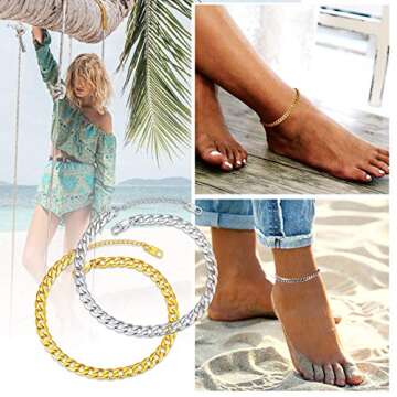 Ankle Bracelets for Women Anklet Gold Plated Mens Ankle Chain Summer Beach Foot Chain Cuban Link Ank...