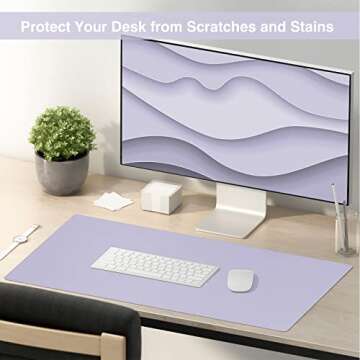 TOWWI Dual Sided Desk Pad, Large Desk Mat, Waterproof Desk Blotter Protector Mouse Pad, Leather Desk Pad Large for Keyboard and Mouse (36" x 17", Purple/Purple)