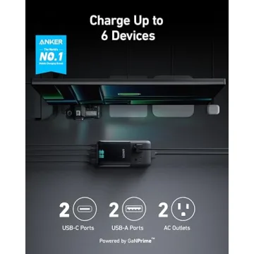Anker Prime 6-in-1 USB C Charging Station, 140W Compact Power Strip for Work and Travel, 5 ft Detachable Extension Cord with 6 Ports, for iPhone 15/15 Plus/15 Pro/15 Pro Max(Non-Battery, Non-Wireless)