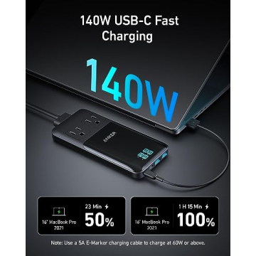 Anker Prime 6-in-1 USB C Charging Station, 140W Compact Power Strip for Work and Travel, 5 ft Detachable Extension Cord with 6 Ports, for iPhone 15/15 Plus/15 Pro/15 Pro Max(Non-Battery, Non-Wireless)