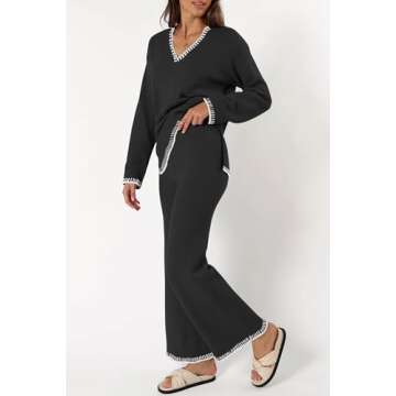 Cakulo Womens 2 Piece Outfits Sweater Lounge Sets 2024 Loungewear Knit Wide Leg Pants Matching Sweat...