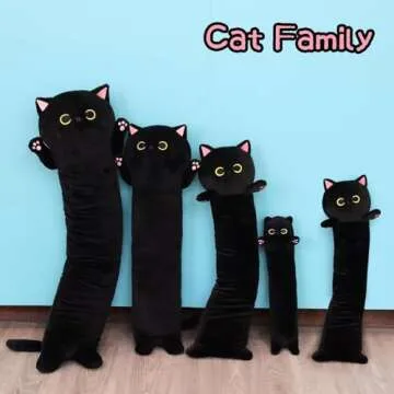 MUFEIRUO Long Cat Plush Long Cat Body Pillow, 33" Cute Black Cat Stuffed Animals Cat Plushie, Soft Cartoon Cat Plush Pillow Kawaii Stuffed Cat Toys for Kids Girls Boys,Gifts for Birthday Halloween