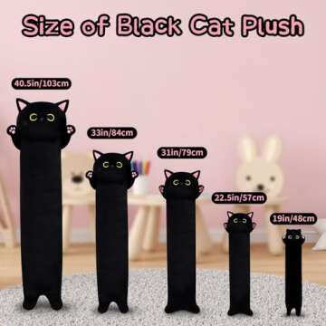 MUFEIRUO Long Cat Plush Long Cat Body Pillow, 33" Cute Black Cat Stuffed Animals Cat Plushie, Soft Cartoon Cat Plush Pillow Kawaii Stuffed Cat Toys for Kids Girls Boys,Gifts for Birthday Halloween