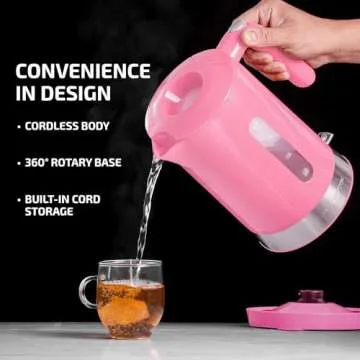 OVENTE Electric Kettle Hot Water Heater 1.8 Liter - BPA Free Fast Boiling Cordless Water Warmer - Auto Shut Off Instant Water Boiler for Coffee & Tea Pot - Pink KP413P