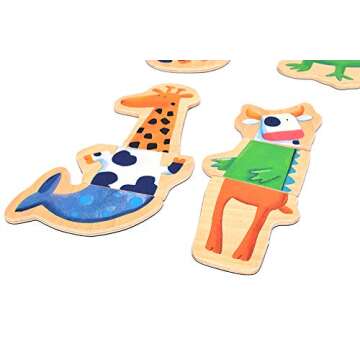 DJECO Crazy Animal Mix & Match Wooden Magnets - Cute Animal Toys for Toddlers - Fun & Creative Activity for Family & Friends - Magnetic Toy for Children 2+ Years Girls & Boys