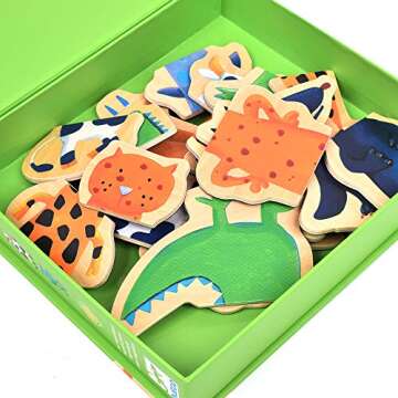 DJECO Crazy Animal Mix & Match Wooden Magnets - Cute Animal Toys for Toddlers - Fun & Creative Activity for Family & Friends - Magnetic Toy for Children 2+ Years Girls & Boys