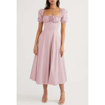 Women's Floral Cottagecore Dress - Square Neck Side Slit A Line Maxi