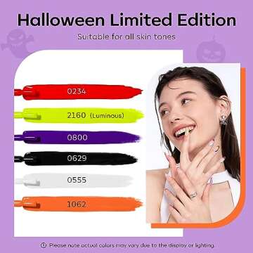 modelones Gel Nail Polish Set 6 Colors Hocus Pocus Collection Glow in the Dark Neon Green Orange Pur...
