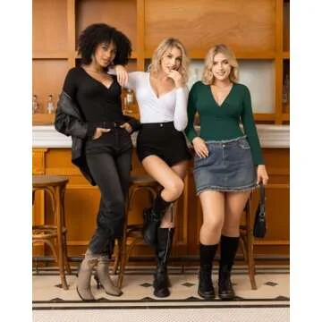 MANGOPOP Women's Cross Wrap Ruched Plunge Sexy Deep V Neck Slim Fit Long Sleeve T Shirt Tunic Tops Tee