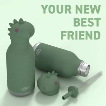 Asobu Bestie Bottle Insulated Stainless Steel Water Bottle with Detachable Soft Animal Head Fun Drin...