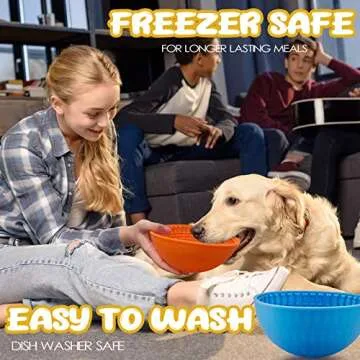 Patelai 2 Pcs Dog Enrichment Lick Bowls Silicone Freeze Bowls Interactive Cat Licking Mats Slow Feeders for Pet Oral Health Boredom Anxiety Relief, Wobble or Stay Put(Blue, Orange,Bone)