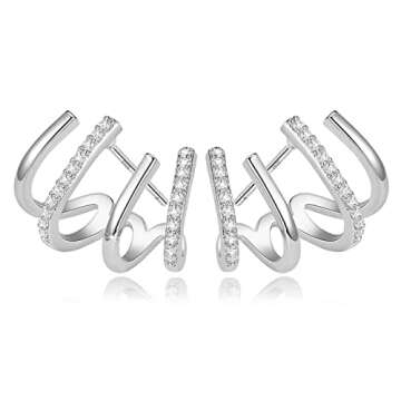 PANSHI Sterling Silver Post Earrings Silver Hoop Earrings for Women Trendy Stud Huggie Claw Earrings...