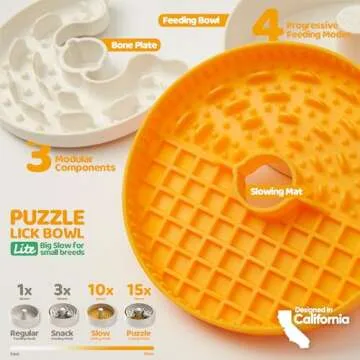 Puzzle Feeder Slow Feeder Dog Bowls, Rich Texture Dog Lick Bowls, Enrichment Puppy Bowls for Small Dogs, 4 Modes, 3 Detachable Parts, Adjustable Feeding Speeds