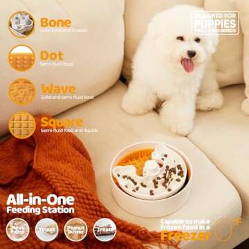Puzzle Feeder Slow Feeder Dog Bowls, Rich Texture Dog Lick Bowls, Enrichment Puppy Bowls for Small Dogs, 4 Modes, 3 Detachable Parts, Adjustable Feeding Speeds