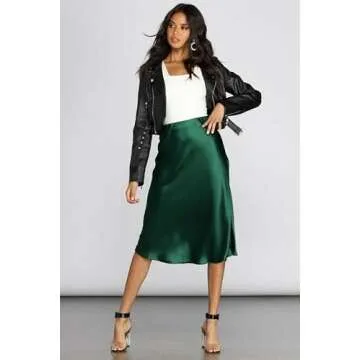 Zeagoo Plus Size Skirts for Women Silk Zipper Skirts Midi Causal Skirt Work S-XL Green