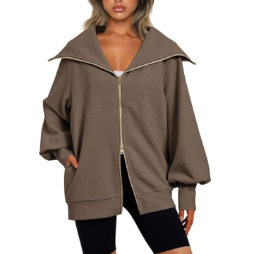 EFAN Womens Fall Jackets Outfits Full Zip Up Oversized Sweatshirts Plain Casual Sweaters Clothing fo...