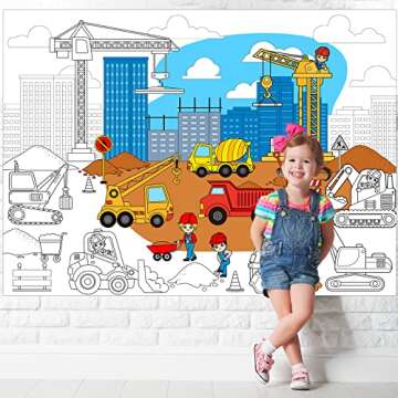 Construction Giant Coloring Poster for Kids Large Coloring Tablecloth Activity Drawing Roll Paper Books Sheets Page Table Cover Art Crafts for Classroom Home Gift Birthday Party Supplies Decoration