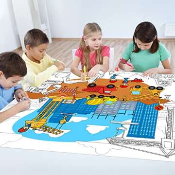 Construction Giant Coloring Poster for Kids Large Coloring Tablecloth Activity Drawing Roll Paper Books Sheets Page Table Cover Art Crafts for Classroom Home Gift Birthday Party Supplies Decoration