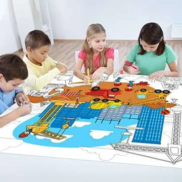 Construction Giant Coloring Poster for Kids Large Coloring Tablecloth Activity Drawing Roll Paper Books Sheets Page Table Cover Art Crafts for Classroom Home Gift Birthday Party Supplies Decoration
