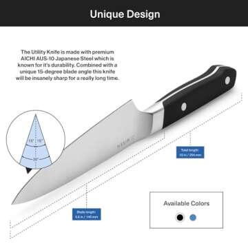 Misen 5.5 Inch Utility Knife - High Carbon Stainless Steel Kitchen Knife for Chopping & Slicing - Ergonomic Design for Culinary & Professional Chefs - Black