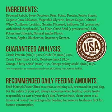 Merrick Power Bites Natural Soft And Chewy Real Meat Dog Treats, Grain Free Snack With Real Rabbit Recipe - 6 oz. Bag