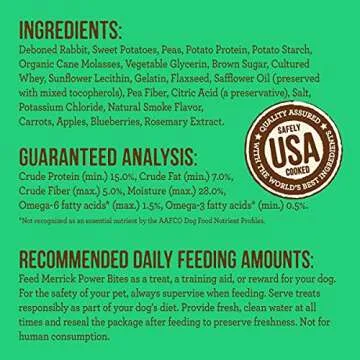 Merrick Power Bites Natural Soft And Chewy Real Meat Dog Treats, Grain Free Snack With Real Rabbit Recipe - 6 oz. Bag