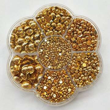 Chenkou Craft 3000PCS 7 Sizes (2.5/3/4/5/6/8/10mm) 1 Box Gold Round Flatback Imitation Half Pearls Bead Loose Beads Gem (Gold Half Ball)