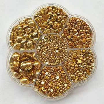 Chenkou Craft 3000PCS 7 Sizes (2.5/3/4/5/6/8/10mm) 1 Box Gold Round Flatback Imitation Half Pearls Bead Loose Beads Gem (Gold Half Ball)