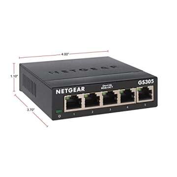 NETGEAR 5-Port Gigabit Ethernet Unmanaged Essentials Switch (GS305) - Home Network Hub, Office Ethernet Splitter, Plug-and-Play, Silent Operation, Desktop or Wall Mount