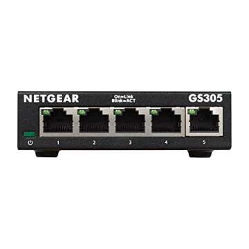 NETGEAR 5-Port Gigabit Ethernet Unmanaged Essentials Switch (GS305) - Home Network Hub, Office Ethernet Splitter, Plug-and-Play, Silent Operation, Desktop or Wall Mount
