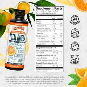 Barlean's Total Omega 3 Fish Oil Liquid Supplement 16 oz