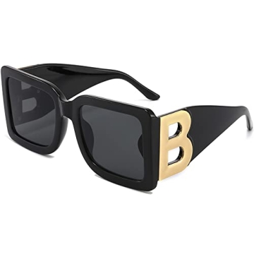 PORADAY Fashion Large Square Sunglasses for Women Men Trendy Black Thick Frame Luxury Designer Sun G...