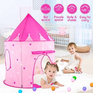 PigPigPen 3pc Kids Play Tent for Girls with Ball Pit, Crawl Tunnel, Princess Tents for Toddlers, Bab...