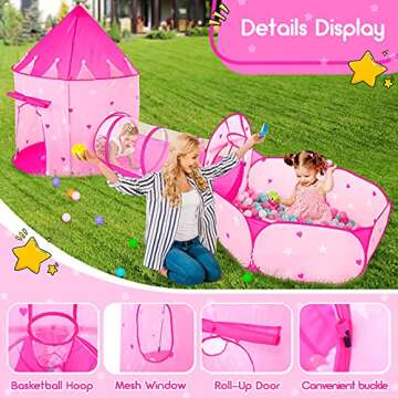 PigPigPen 3pc Kids Play Tent for Girls with Ball Pit, Crawl Tunnel, Princess Tents for Toddlers, Baby Space World Playhouse Toys, Boys Indoor& Outdoor Play House, Perfect Kid’s Gifts