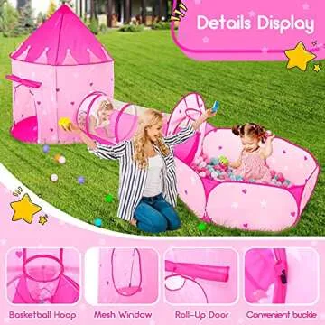 PigPigPen 3pc Kids Play Tent for Girls with Ball Pit, Crawl Tunnel, Princess Tents for Toddlers, Baby Space World Playhouse Toys, Boys Indoor& Outdoor Play House, Perfect Kid’s Gifts